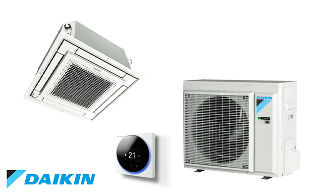 Aparat aer conditionat tip caseta Daikin FFA25A RXM25A Bluevolution Inverter 9000 BTU instalat tavan birou modern