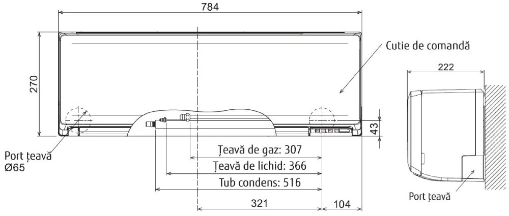 Dimensiuni Fujitsu ASEH09KNCA — unitate interioară și exterioară