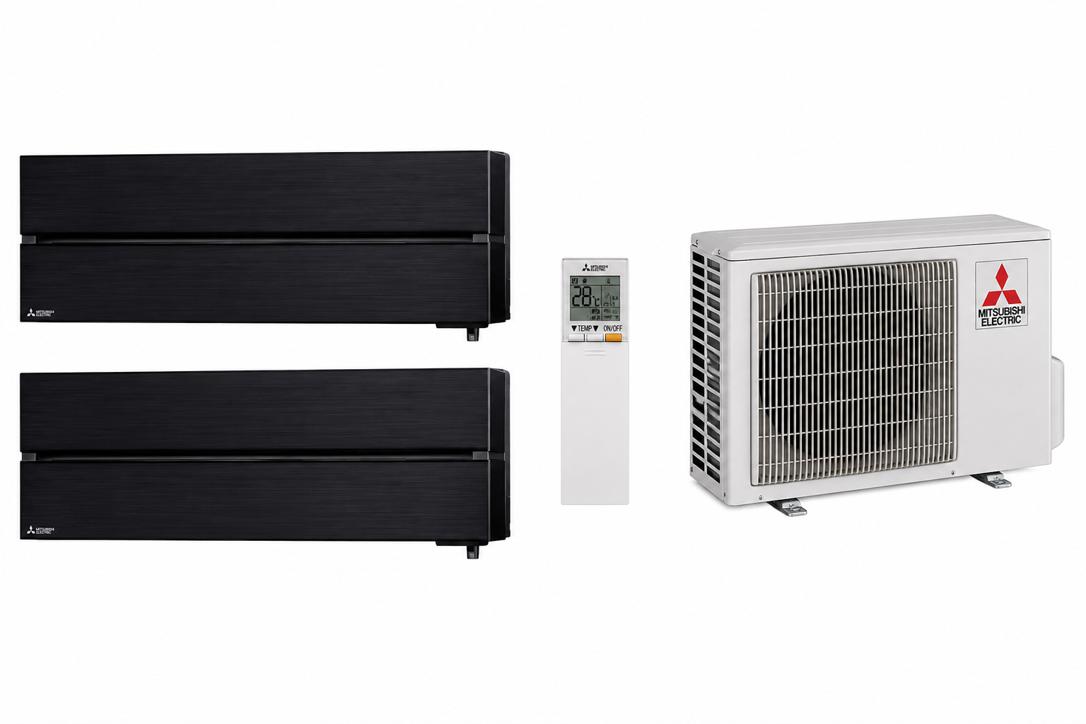 Multisplit Mitsubishi Kirigamine Deluxe Onyx Black 2 unități interioare, living / open-space și dormitor sau birou