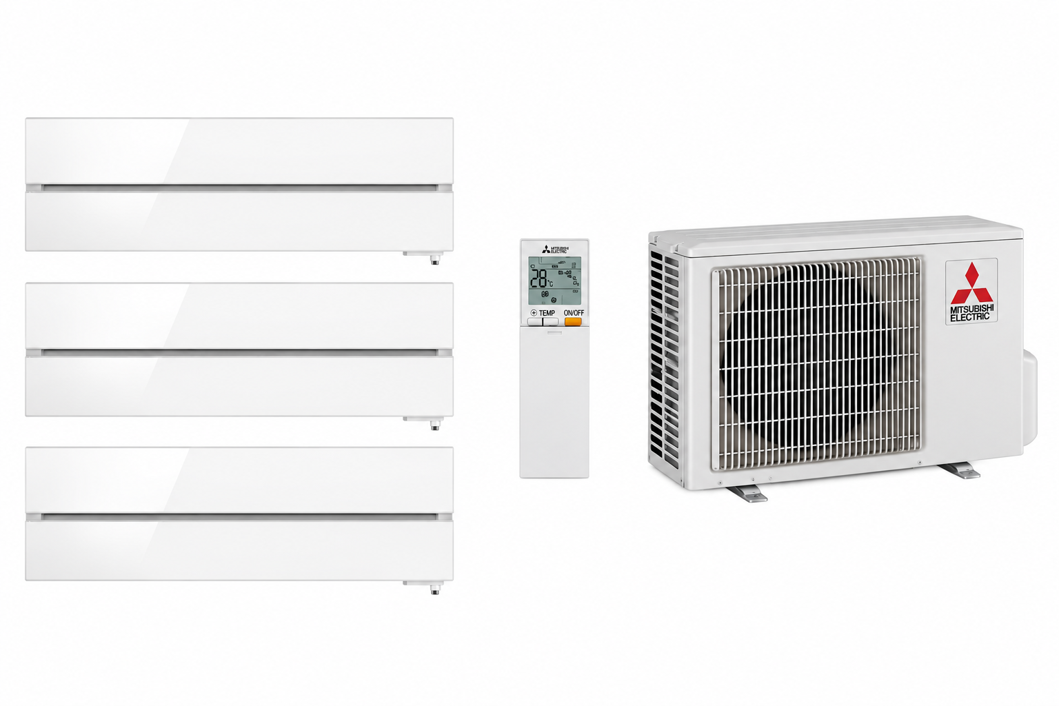 Multisplit Mitsubishi Kirigamine Deluxe Solid White 3 unități interioare, living, dormitor, cameră copii